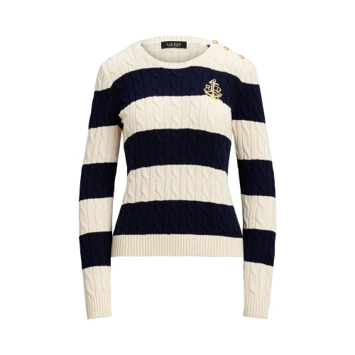 Γυναικείο Πουλόβερ Striped Button-Trim Cable-Knit Polo Ralph Lauren