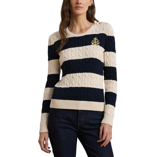 Γυναικείο Πουλόβερ Striped Button-Trim Cable-Knit Polo Ralph Lauren