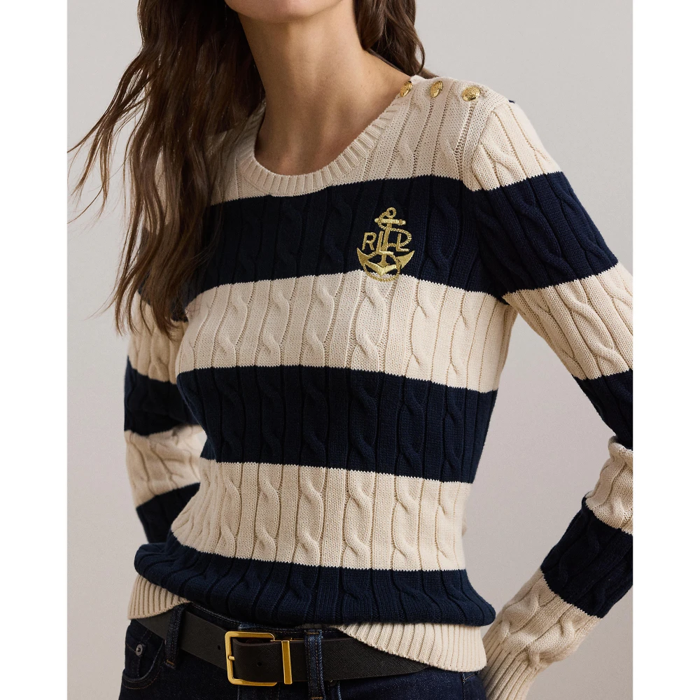 Γυναικείο Πουλόβερ Striped Button-Trim Cable-Knit Polo Ralph Lauren