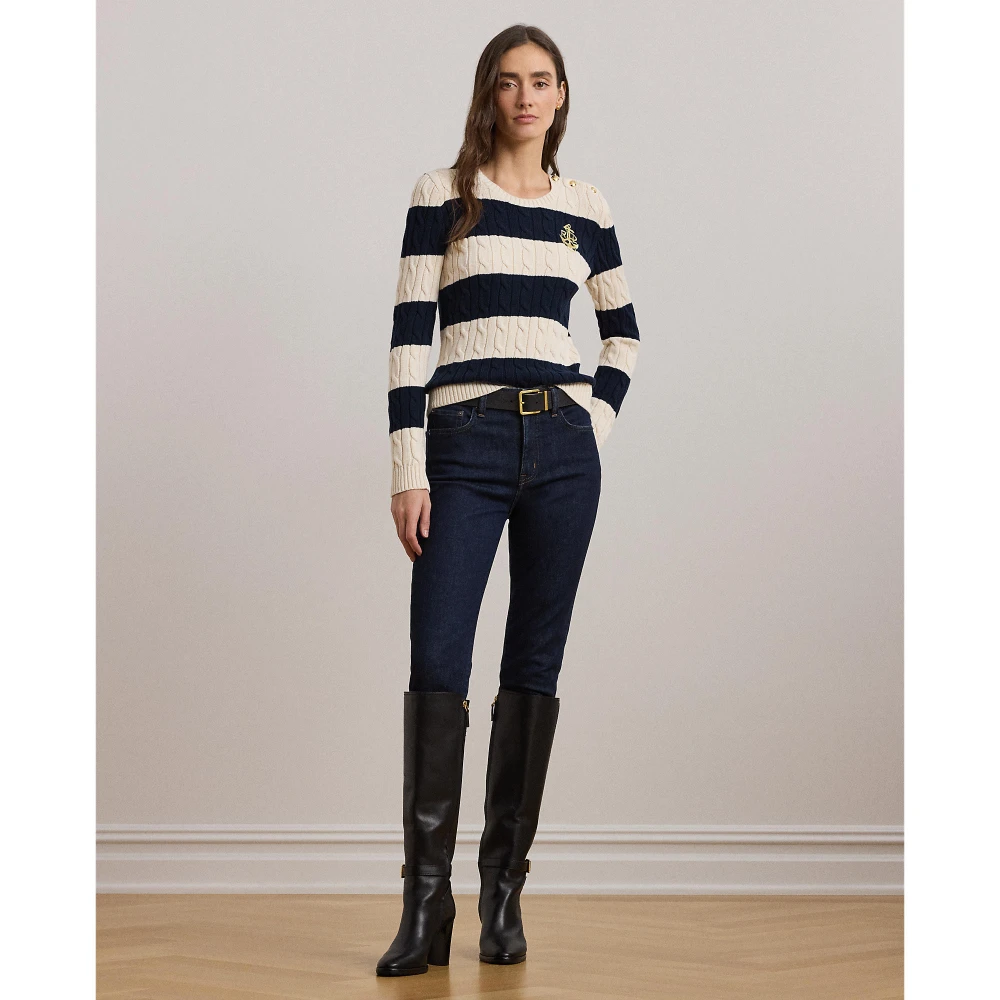 Γυναικείο Πουλόβερ Striped Button-Trim Cable-Knit Polo Ralph Lauren