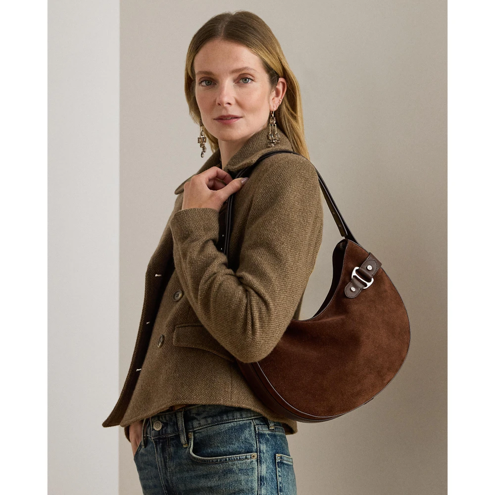 Μεγάλη σουέντ τσάντα ώμου Tasha Lauren Ralph Lauren