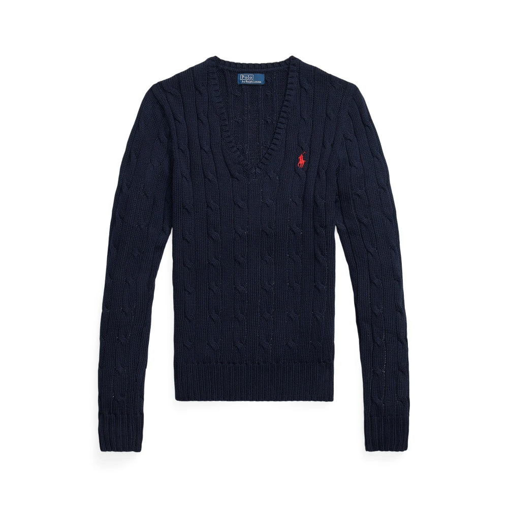 Πλεκτή βαμβακερή μπλούζα V με πλέξη cable-knit Polo Ralph Lauren
