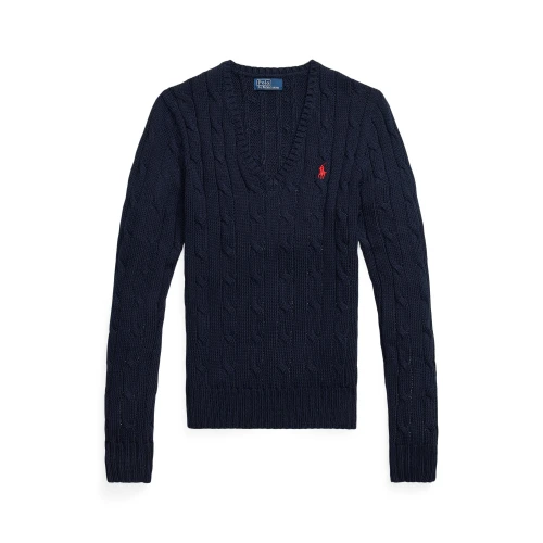 Πλεκτή βαμβακερή μπλούζα V με πλέξη cable-knit Polo Ralph Lauren