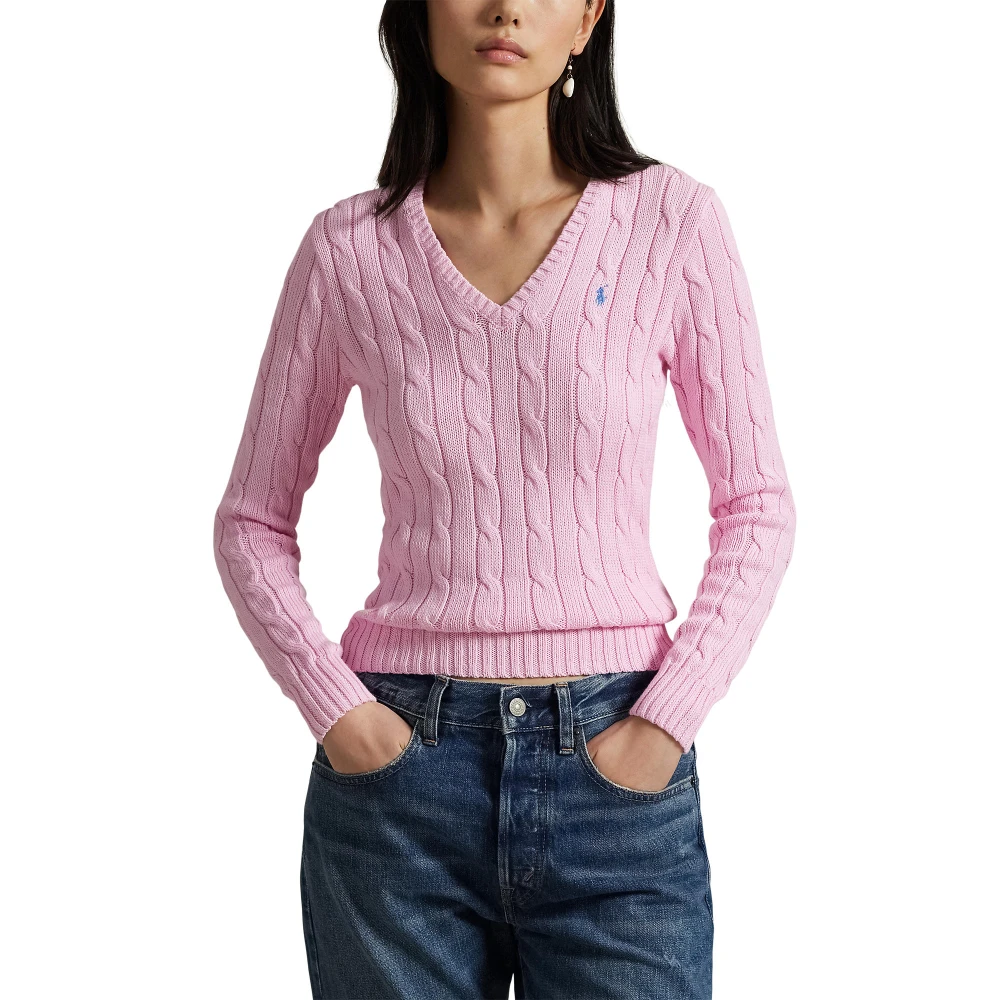 Πλεκτή βαμβακερή μπλούζα V με πλέξη cable-knit Polo Ralph Lauren