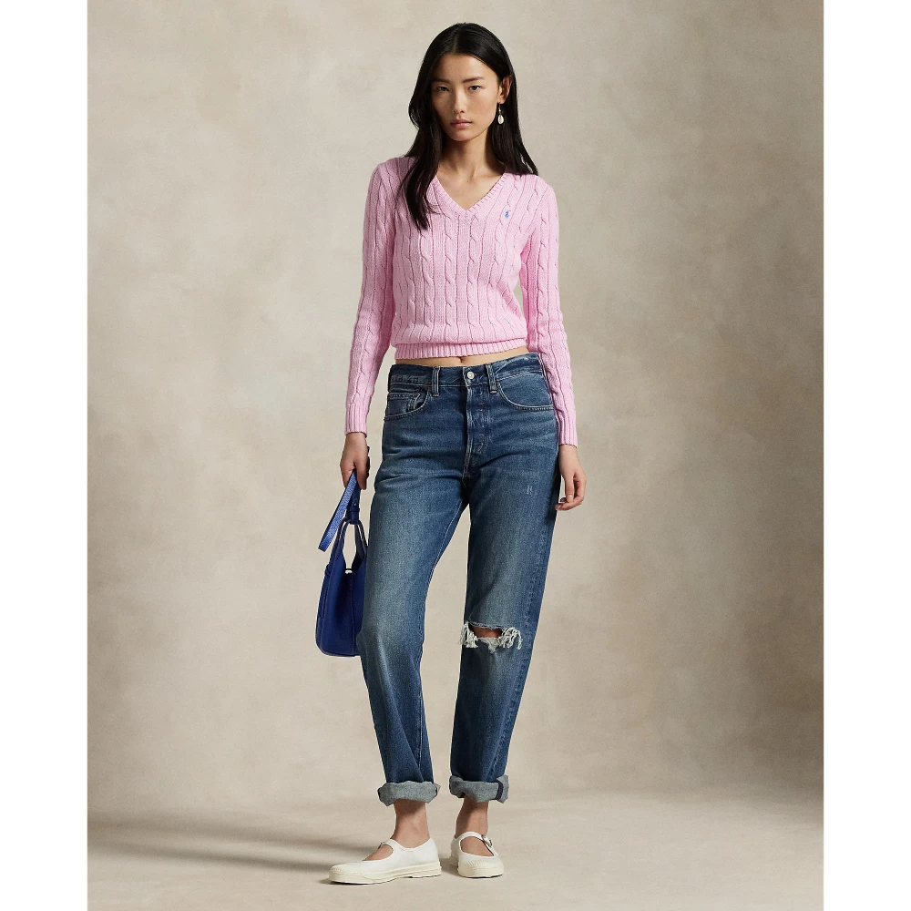 Πλεκτή βαμβακερή μπλούζα V με πλέξη cable-knit Polo Ralph Lauren