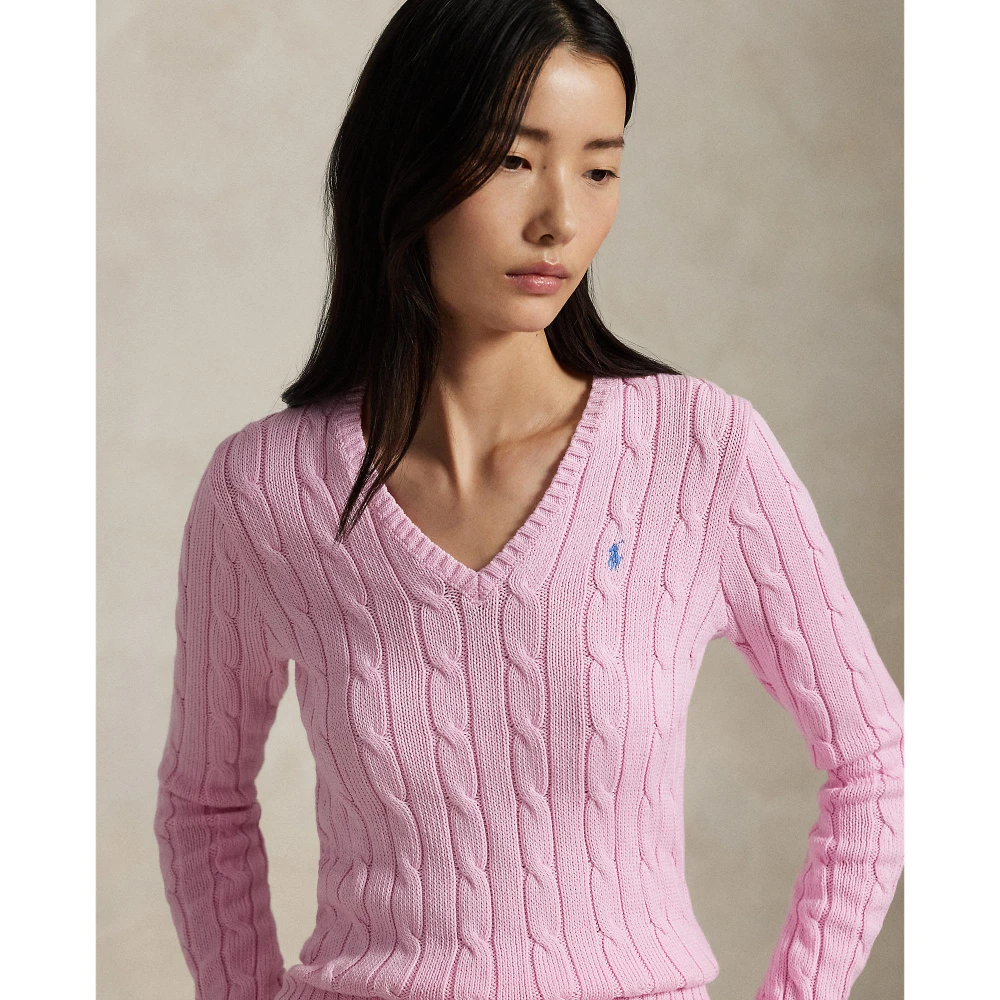 Πλεκτή βαμβακερή μπλούζα V με πλέξη cable-knit Polo Ralph Lauren