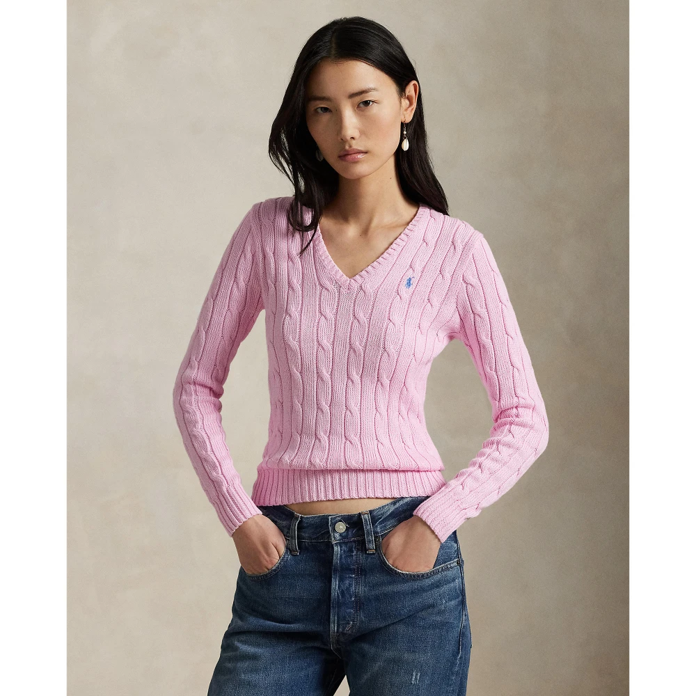 Πλεκτή βαμβακερή μπλούζα V με πλέξη cable-knit Polo Ralph Lauren