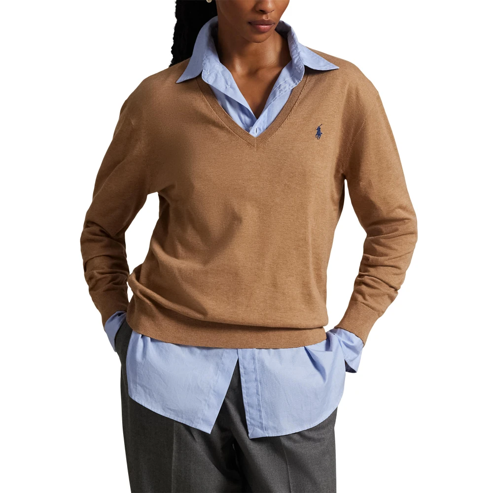 Πλεκτή μπλούζα από βαμβάκι με V λαιμόκοψη Polo Ralph Lauren