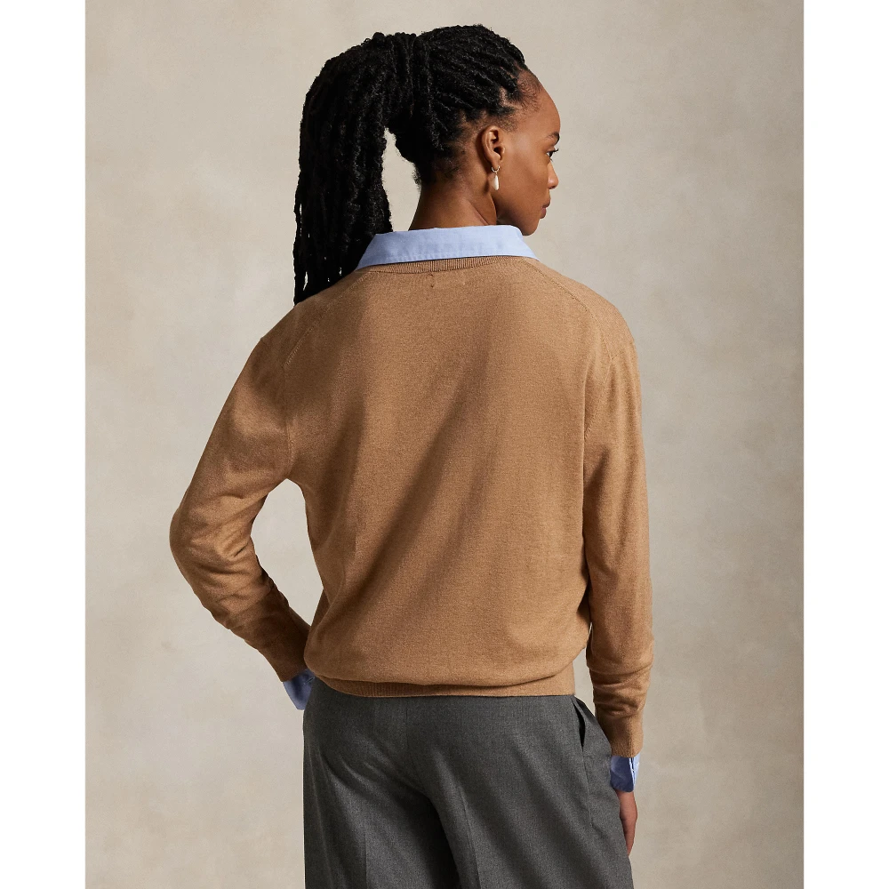 Πλεκτή μπλούζα από βαμβάκι με V λαιμόκοψη Polo Ralph Lauren