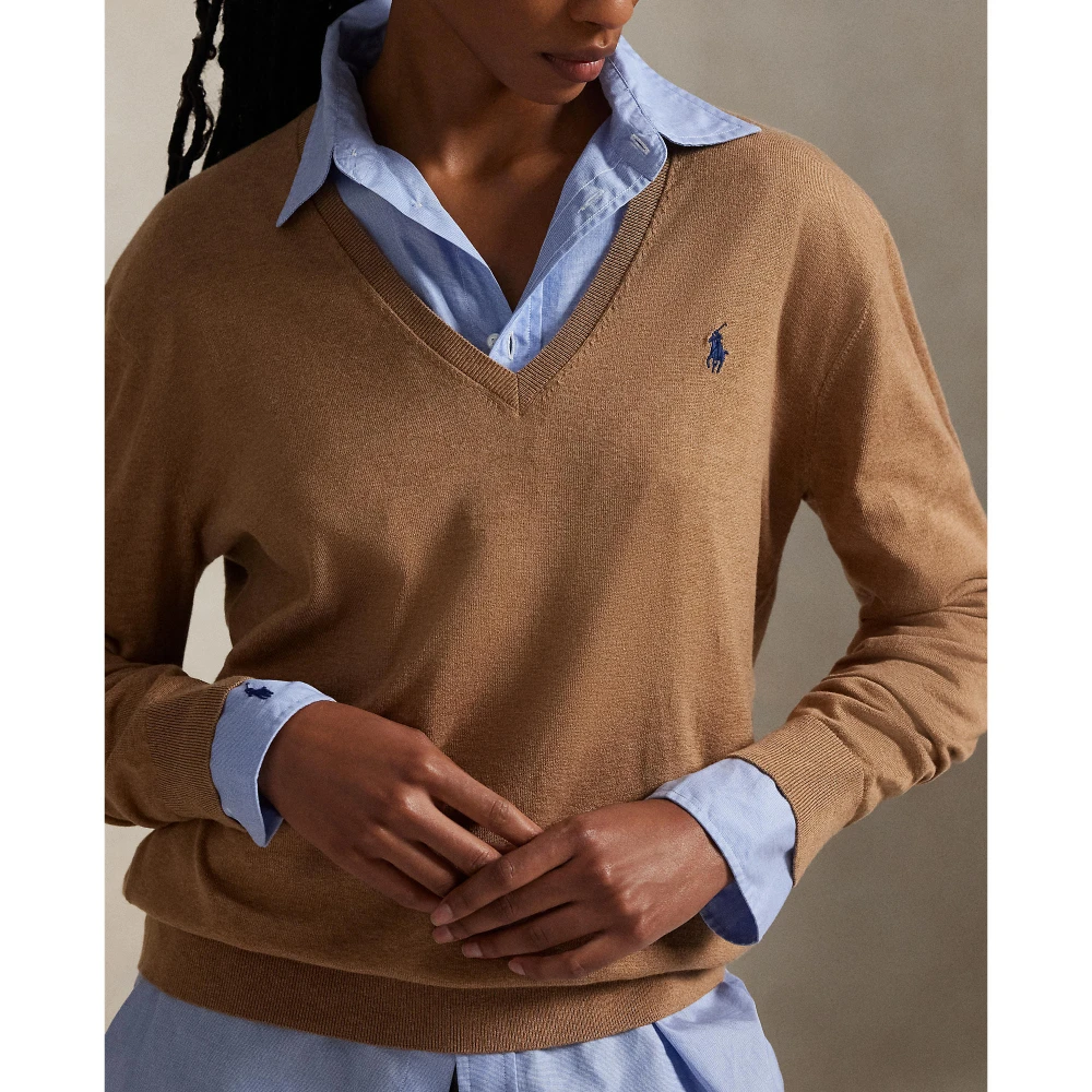 Πλεκτή μπλούζα από βαμβάκι με V λαιμόκοψη Polo Ralph Lauren