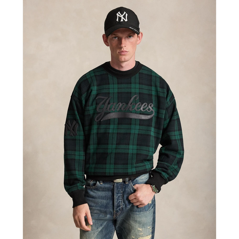 Ανδρικό Πλεκτό Πουλόβερ Polo Ralph Lauren με Καρό Σχέδιο και Κέντημα Yankees
