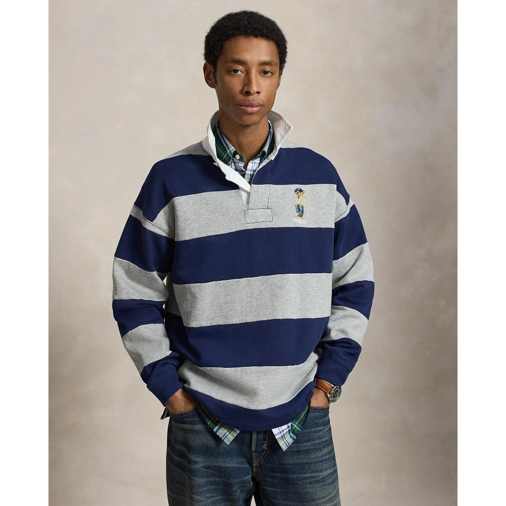 Men's Striped Rugby Pullover Polo Ralph Lauren with Polo Bear