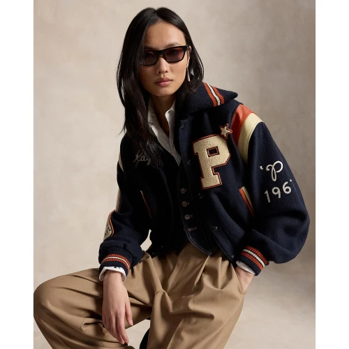 Γυναικείο Μπουφάν Bomber Polo Ralph Lauren με Δερμάτινες Λεπτομέρειες και Απλικέ