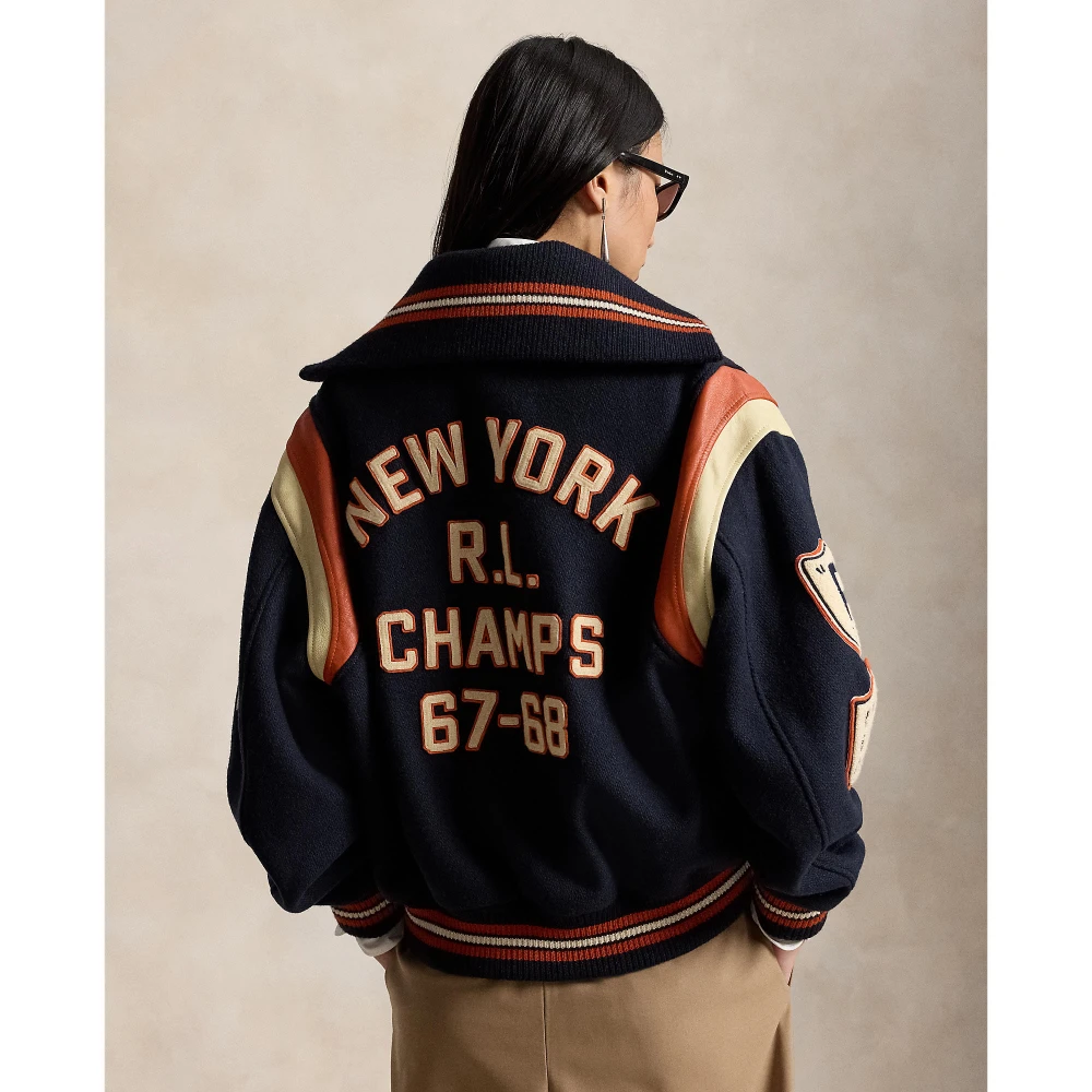Γυναικείο Μπουφάν Bomber Polo Ralph Lauren με Δερμάτινες Λεπτομέρειες και Απλικέ