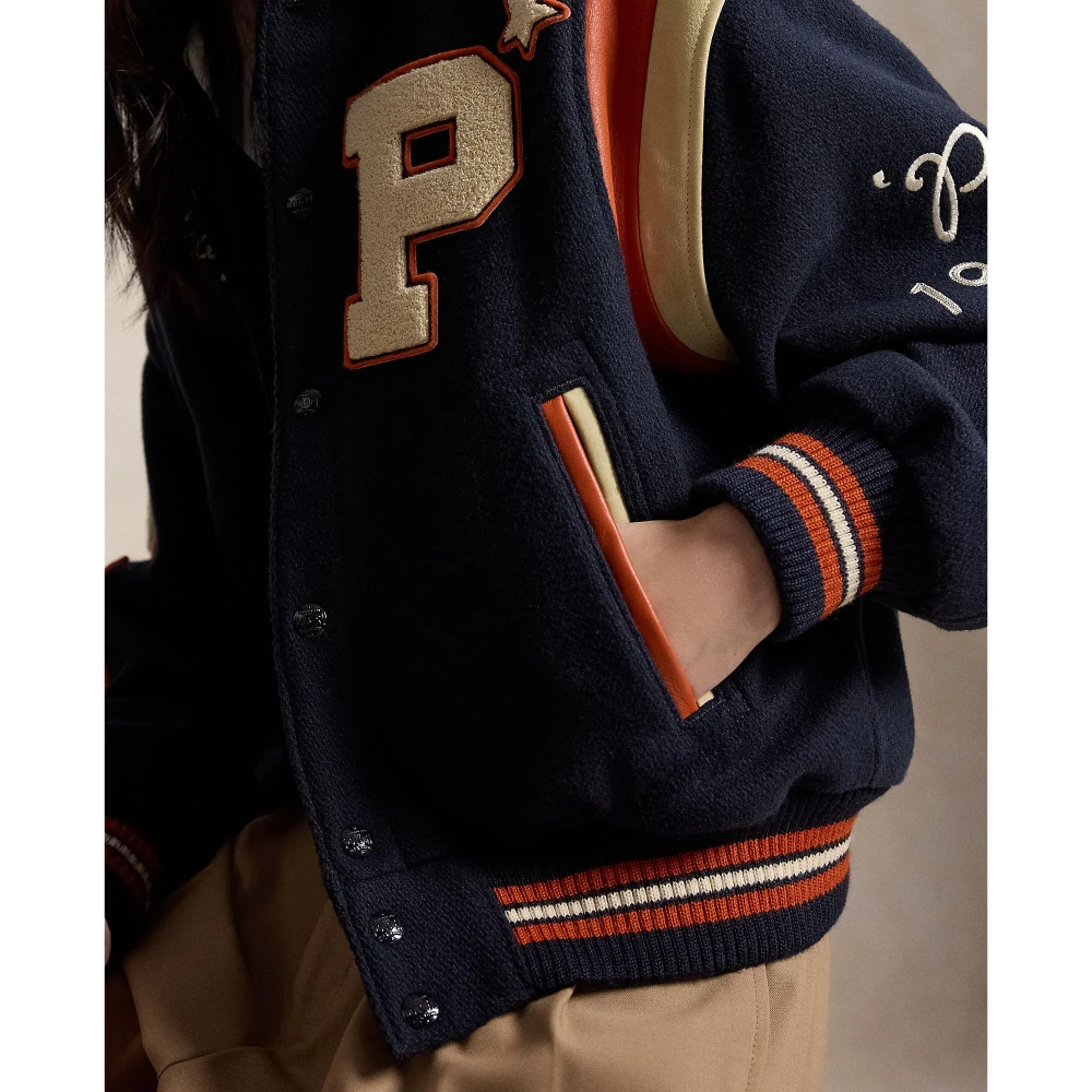 Γυναικείο Μπουφάν Bomber Polo Ralph Lauren με Δερμάτινες Λεπτομέρειες και Απλικέ