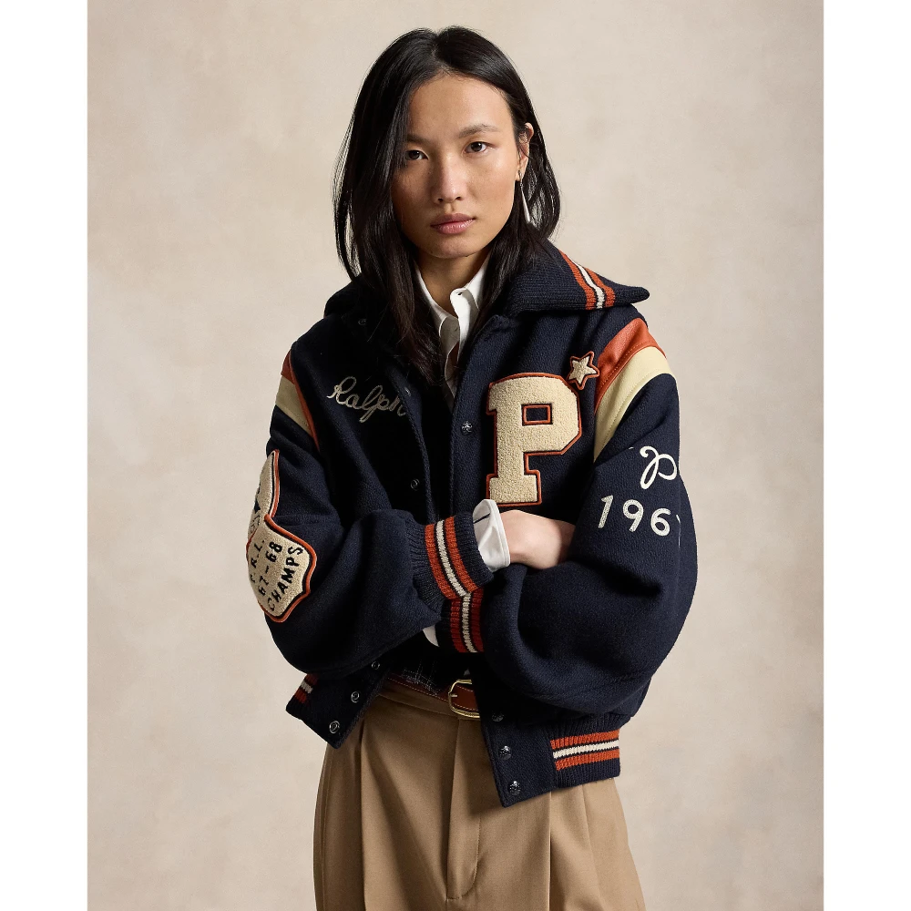 Γυναικείο Μπουφάν Bomber Polo Ralph Lauren με Δερμάτινες Λεπτομέρειες και Απλικέ