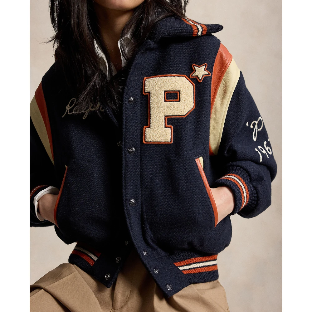 Γυναικείο Μπουφάν Bomber Polo Ralph Lauren με Δερμάτινες Λεπτομέρειες και Απλικέ