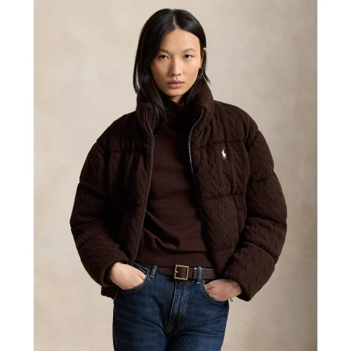 Γυναικείο Πλεκτό Μπουφάν Puffer με Σχέδιο Cable Knit Polo Ralph Lauren
