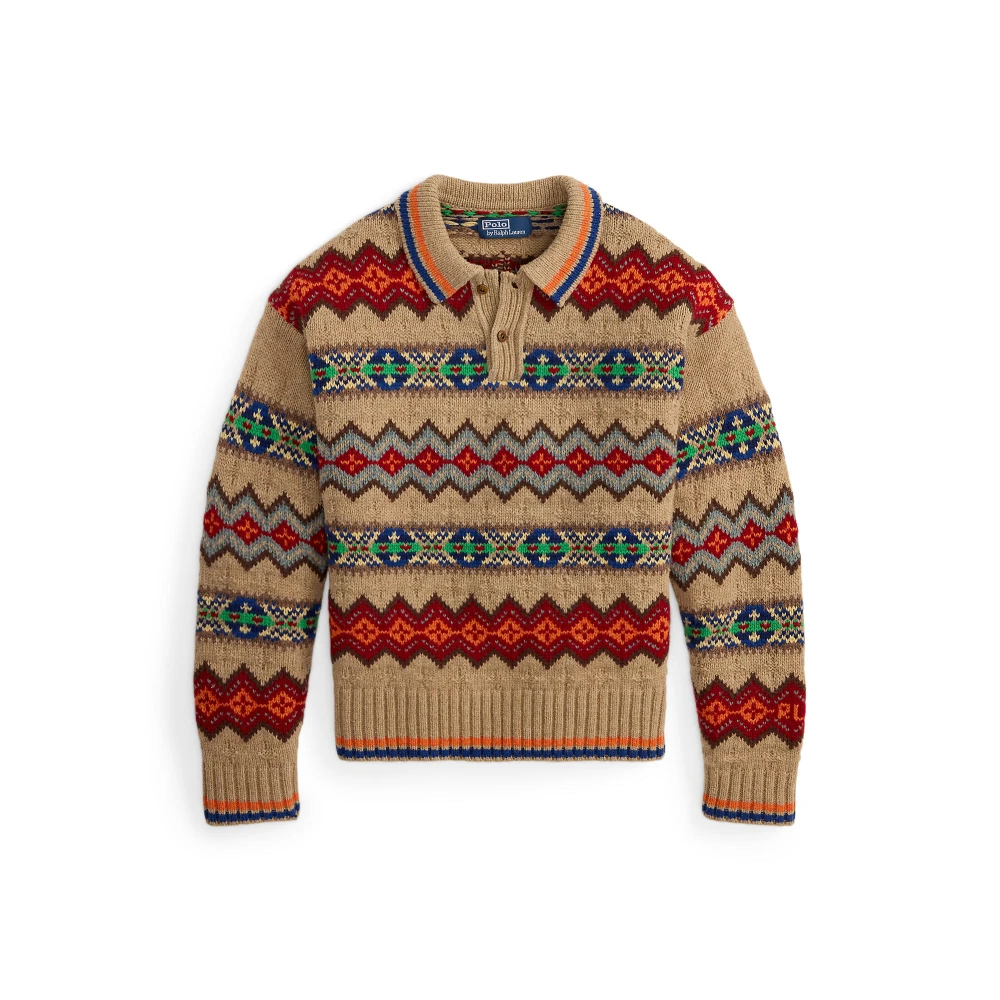 Men's Knit Pullover Polo Ralph Lauren with Collar and Fair Isle Pattern