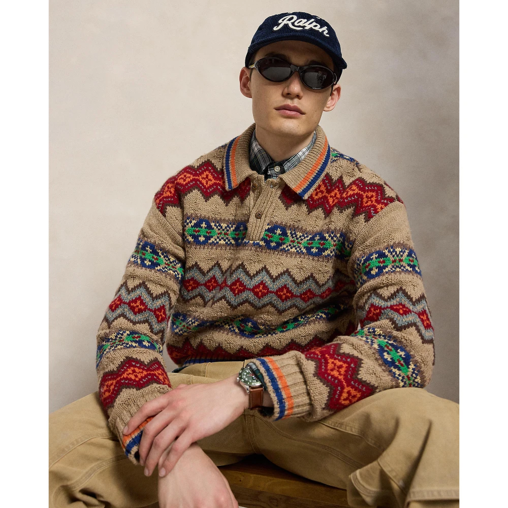 Men's Knit Pullover Polo Ralph Lauren with Collar and Fair Isle Pattern