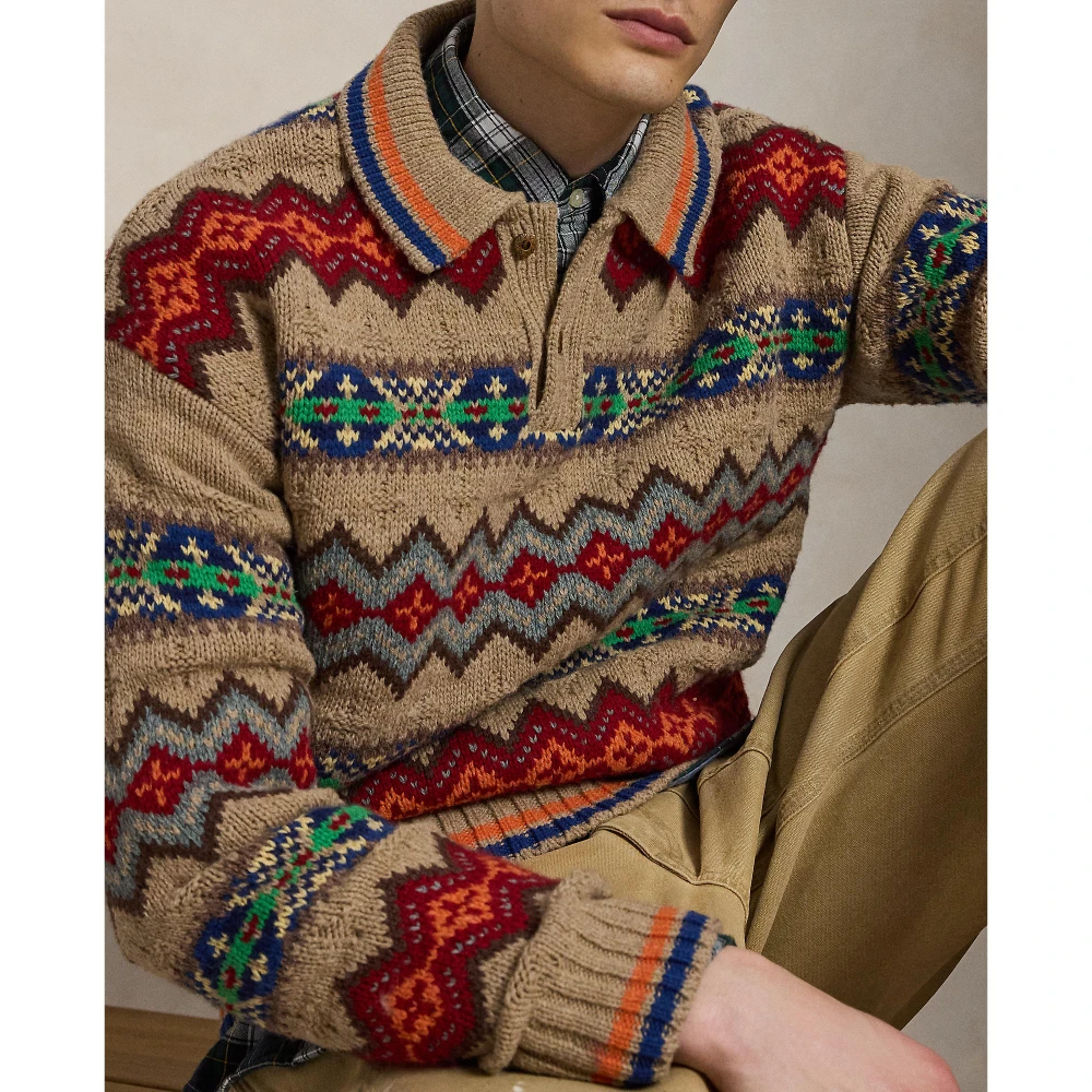 Men's Knit Pullover Polo Ralph Lauren with Collar and Fair Isle Pattern