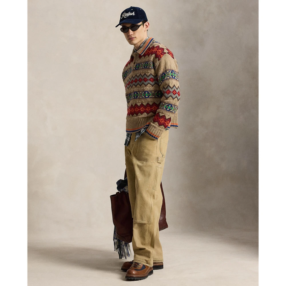 Men's Knit Pullover Polo Ralph Lauren with Collar and Fair Isle Pattern