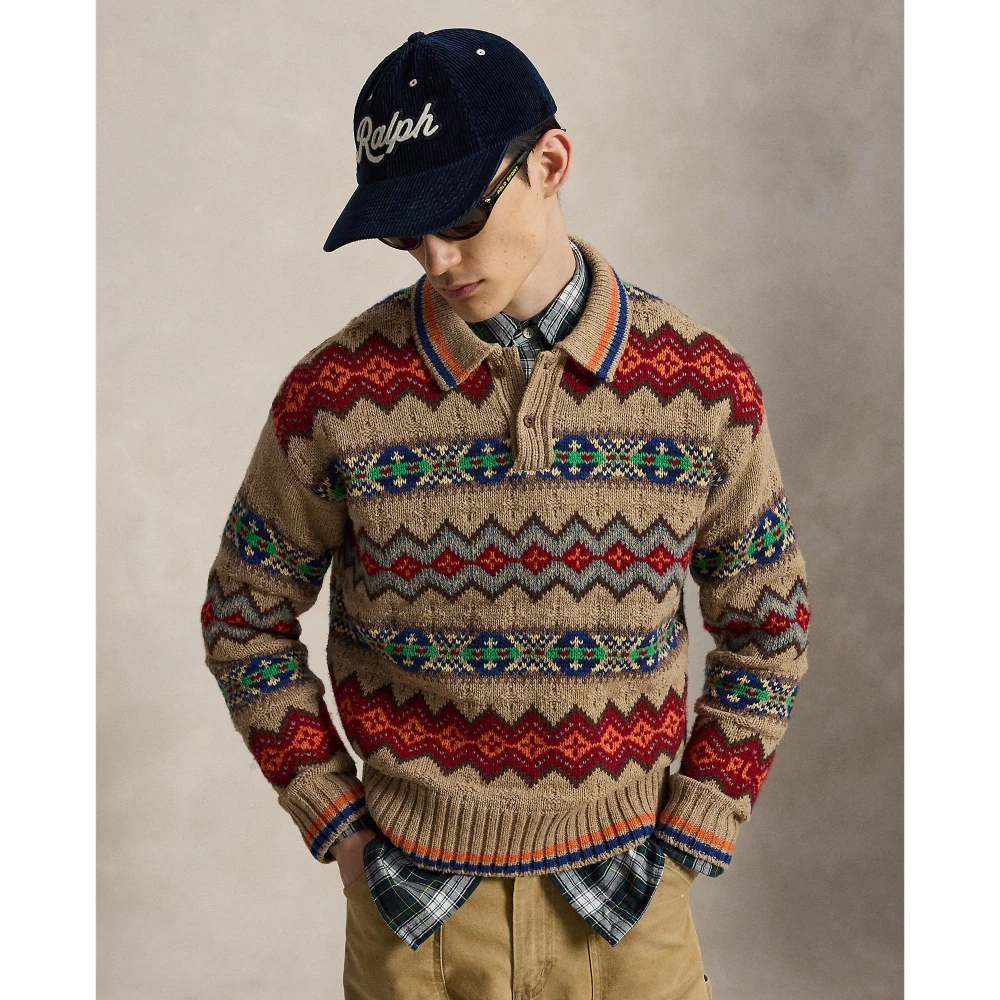 Men's Knit Pullover Polo Ralph Lauren with Collar and Fair Isle Pattern