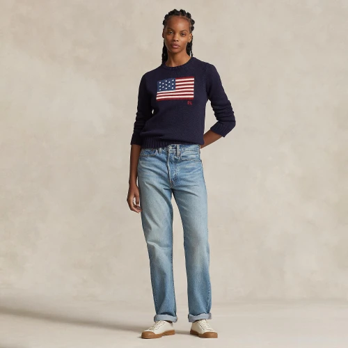 Γυναικείο Βαμβακερό Πουλόβερ Flag  Crewneck Polo Ralph Lauren