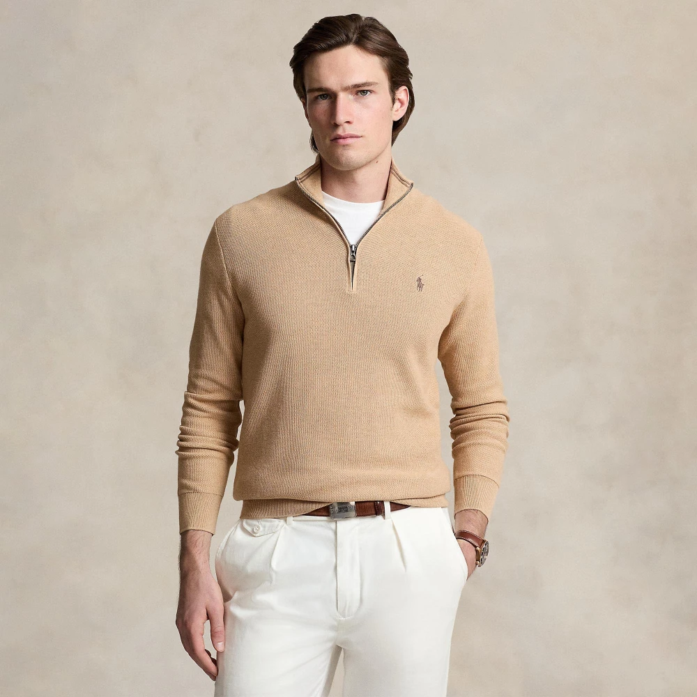 Ανδρικό Βαμβακερό Πουλόβερ Mesh-Knit  Quarter-Zip Polo Ralph Lauren
