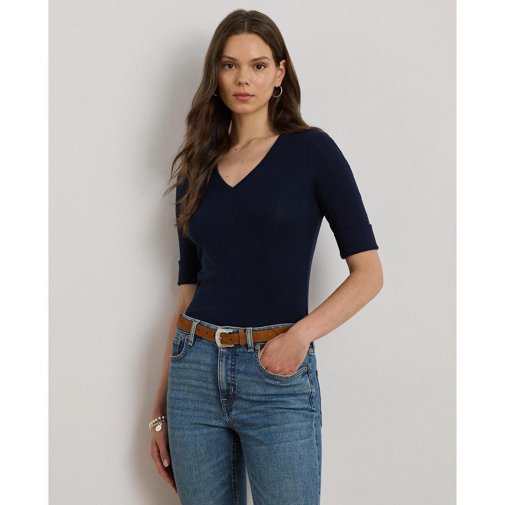 Γυναικείο Μπλούζακι Stretch Cotton Elbow-Sleeve V-Neck Lauren Ralph Lauren