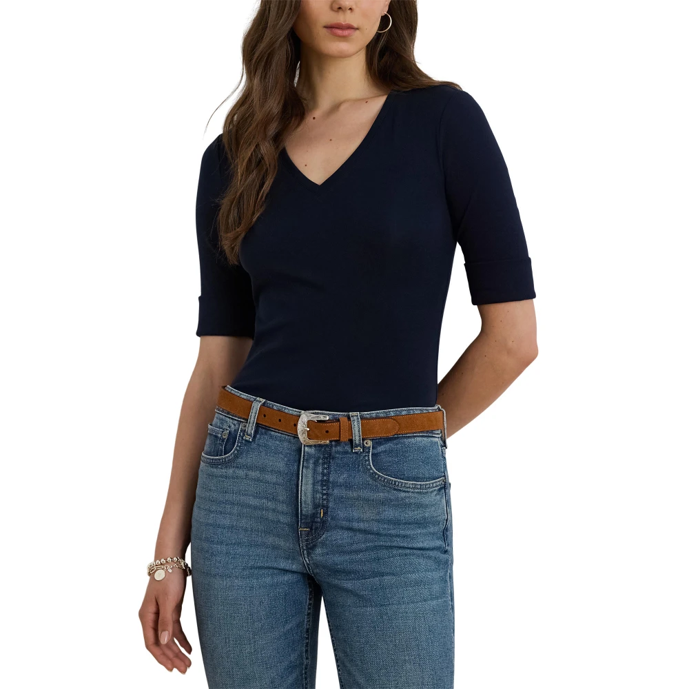 Γυναικείο Μπλούζακι Stretch Cotton Elbow-Sleeve V-Neck Lauren Ralph Lauren