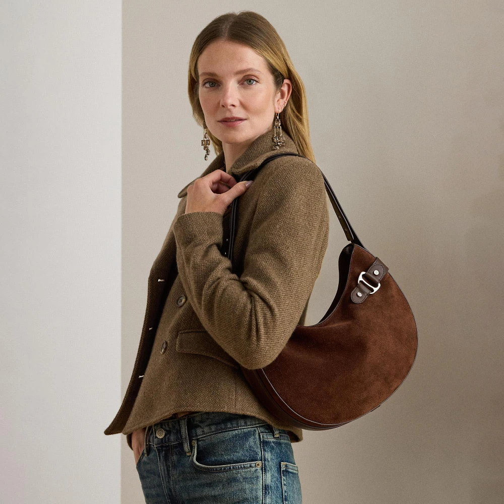 Μεγάλη σουέντ τσάντα ώμου Tasha Lauren Ralph Lauren