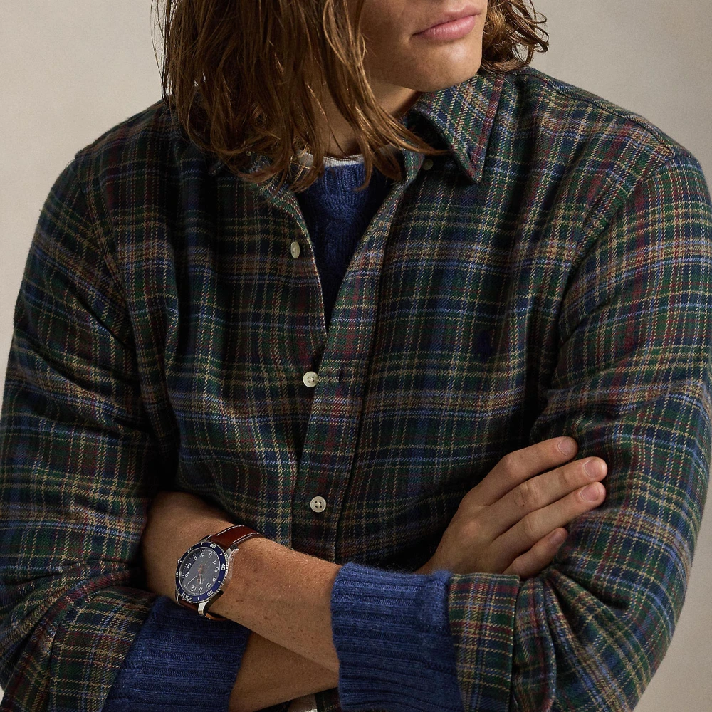 Πουκάμισο Custom Fit Plaid από χνουδωτό φανελένιο βαμβάκι Polo Ralph Lauren