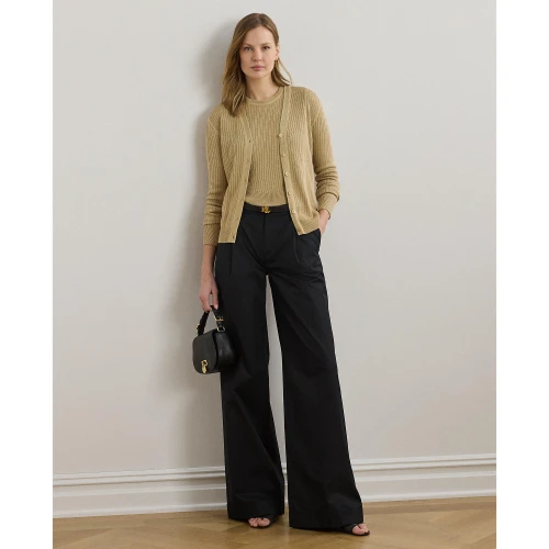 Ζακέτα με V και ριμπ πλέξη από μείγμα λινού Lauren Ralph Lauren