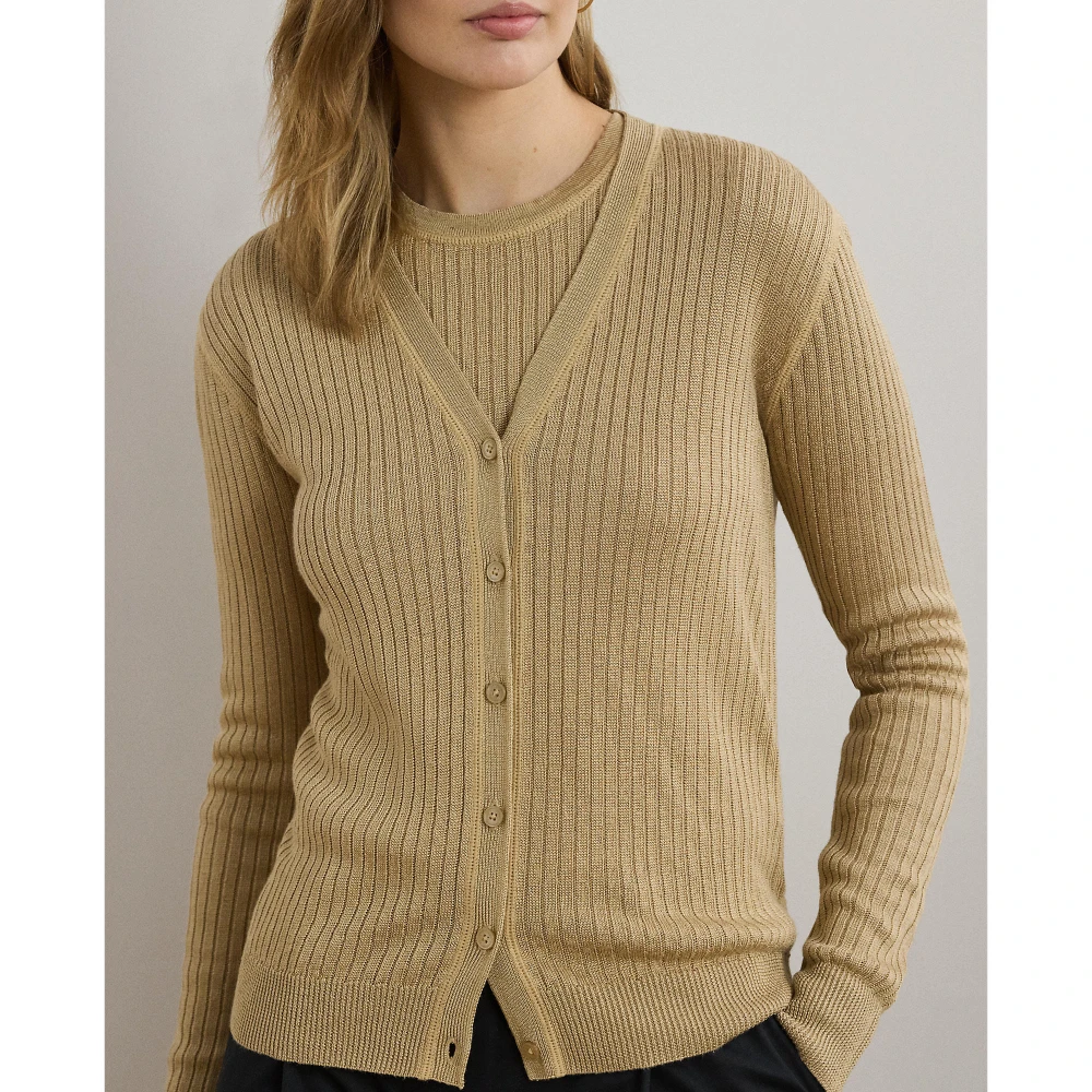 Ζακέτα με V και ριμπ πλέξη από μείγμα λινού Lauren Ralph Lauren