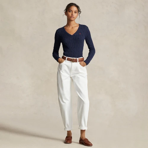 Πλεκτή βαμβακερή μπλούζα V με πλέξη cable-knit Polo Ralph Lauren