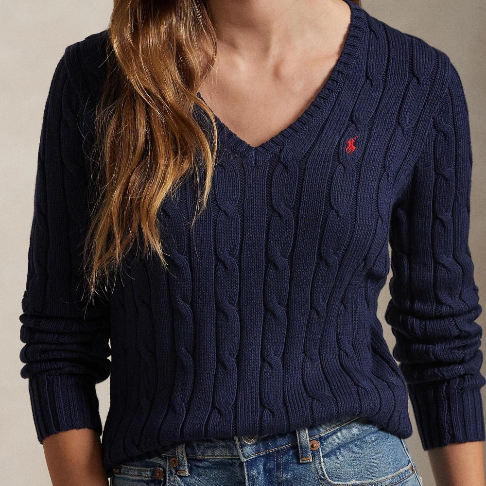 Πλεκτή βαμβακερή μπλούζα V με πλέξη cable-knit Polo Ralph Lauren