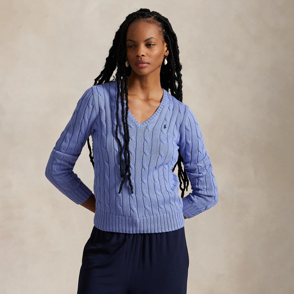 Πλεκτή βαμβακερή μπλούζα V με πλέξη cable-knit Polo Ralph Lauren