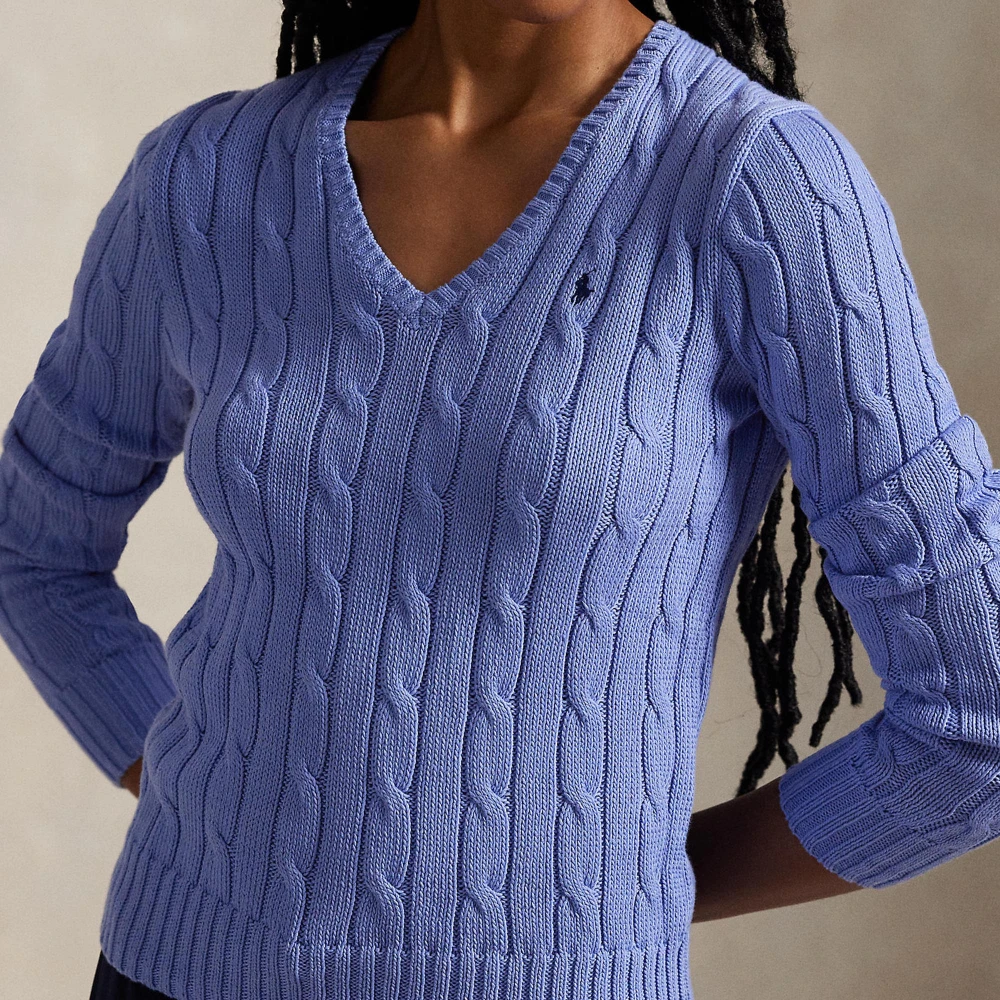 Πλεκτή βαμβακερή μπλούζα V με πλέξη cable-knit Polo Ralph Lauren