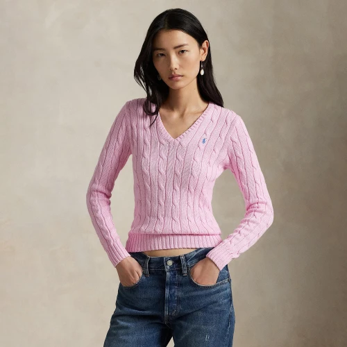Πλεκτή βαμβακερή μπλούζα V με πλέξη cable-knit Polo Ralph Lauren