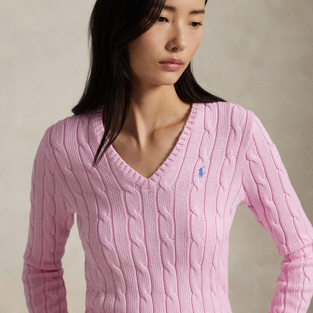 Πλεκτή βαμβακερή μπλούζα V με πλέξη cable-knit Polo Ralph Lauren