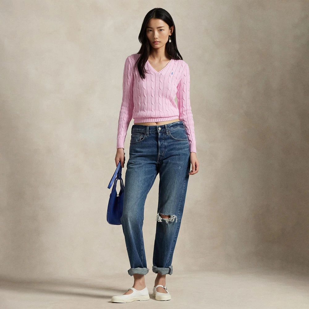 Πλεκτή βαμβακερή μπλούζα V με πλέξη cable-knit Polo Ralph Lauren