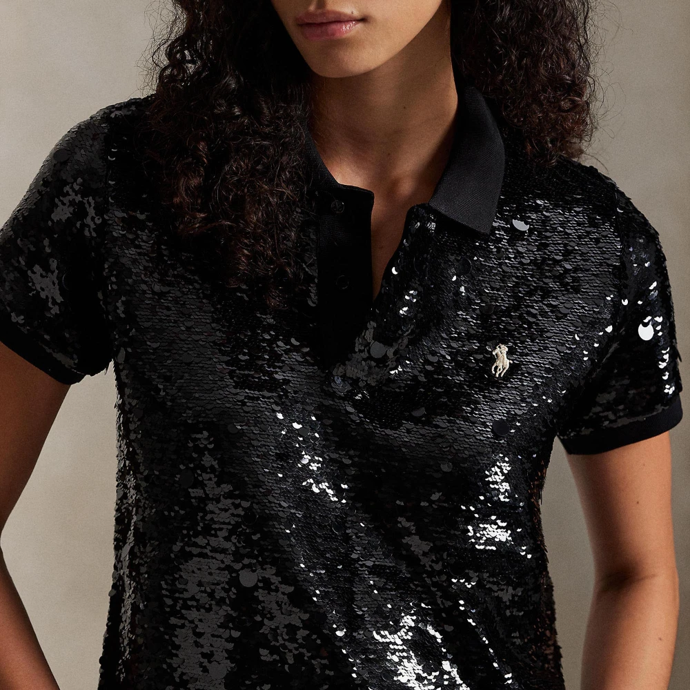 Κοντό Polo Shirt από Δίχτυ με Παγιέτες Polo Ralph Lauren.