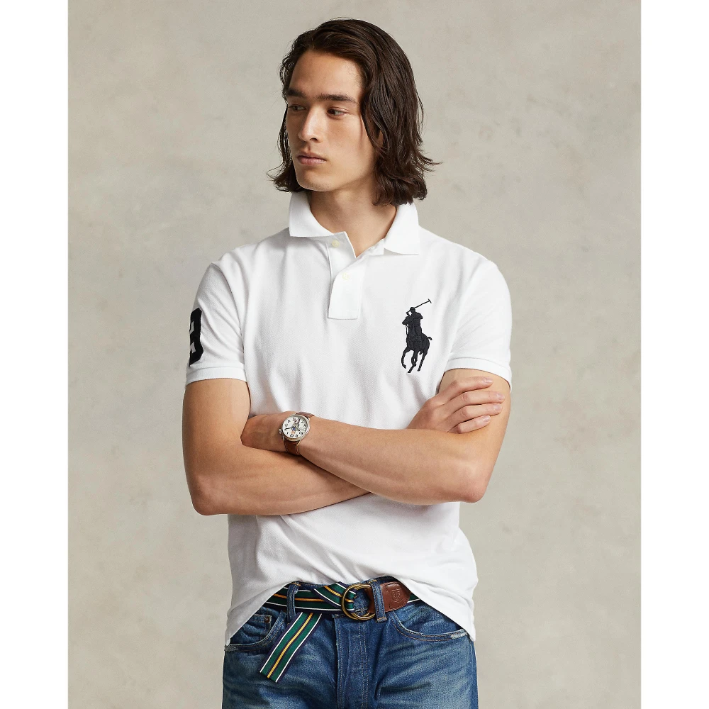 Custom Slim Fit Mesh Polo Shirt με μεγάλο λογότυπο Pony Polo Ralph Lauren