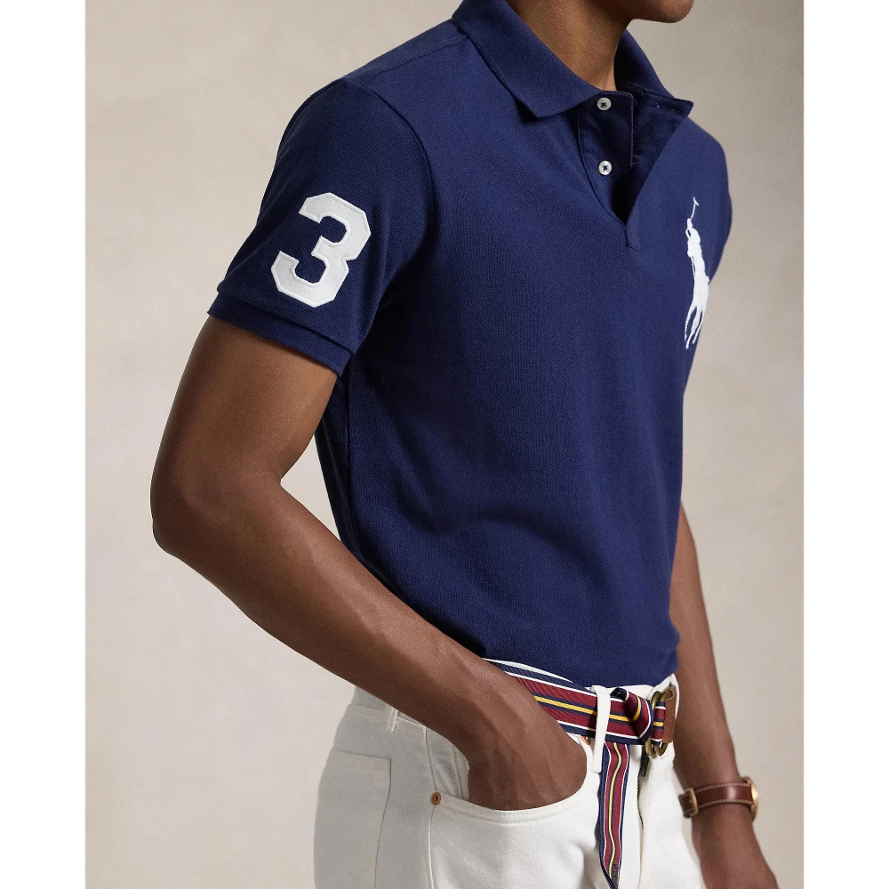 Custom Slim Fit Mesh Polo Shirt με μεγάλο λογότυπο Pony Polo Ralph Lauren
