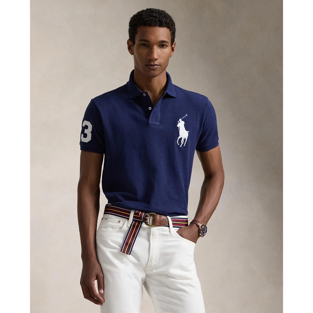 Custom Slim Fit Mesh Polo Shirt με μεγάλο λογότυπο Pony Polo Ralph Lauren