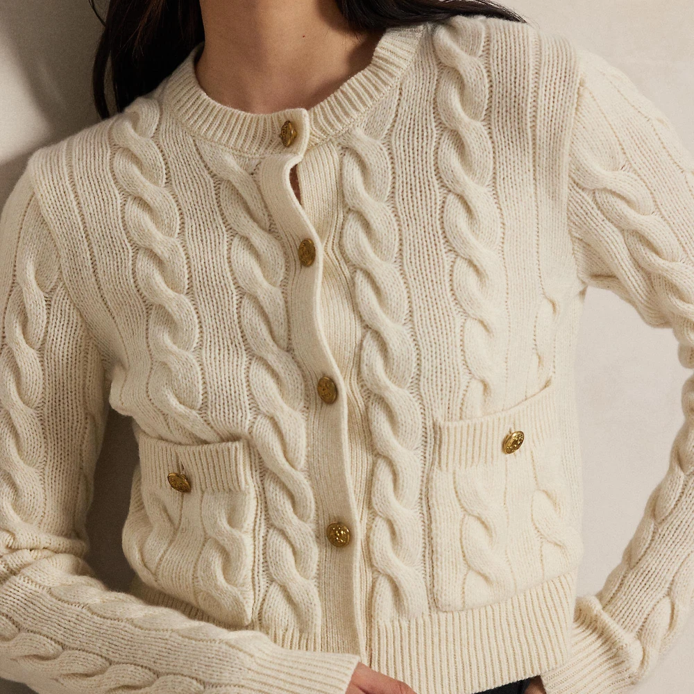 Cardigan με πλεξούδα από μάλλινο και κασμίρι Polo Ralph Lauren.