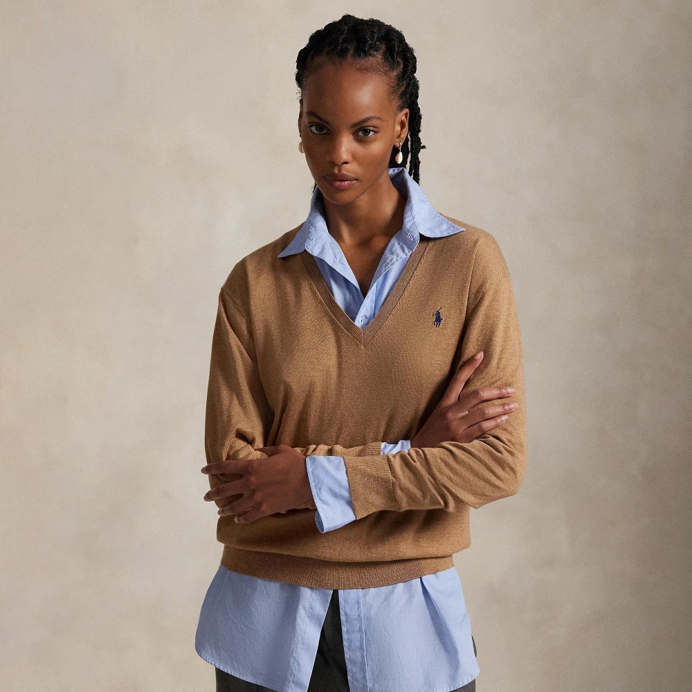 Πλεκτή μπλούζα από βαμβάκι με V λαιμόκοψη Polo Ralph Lauren