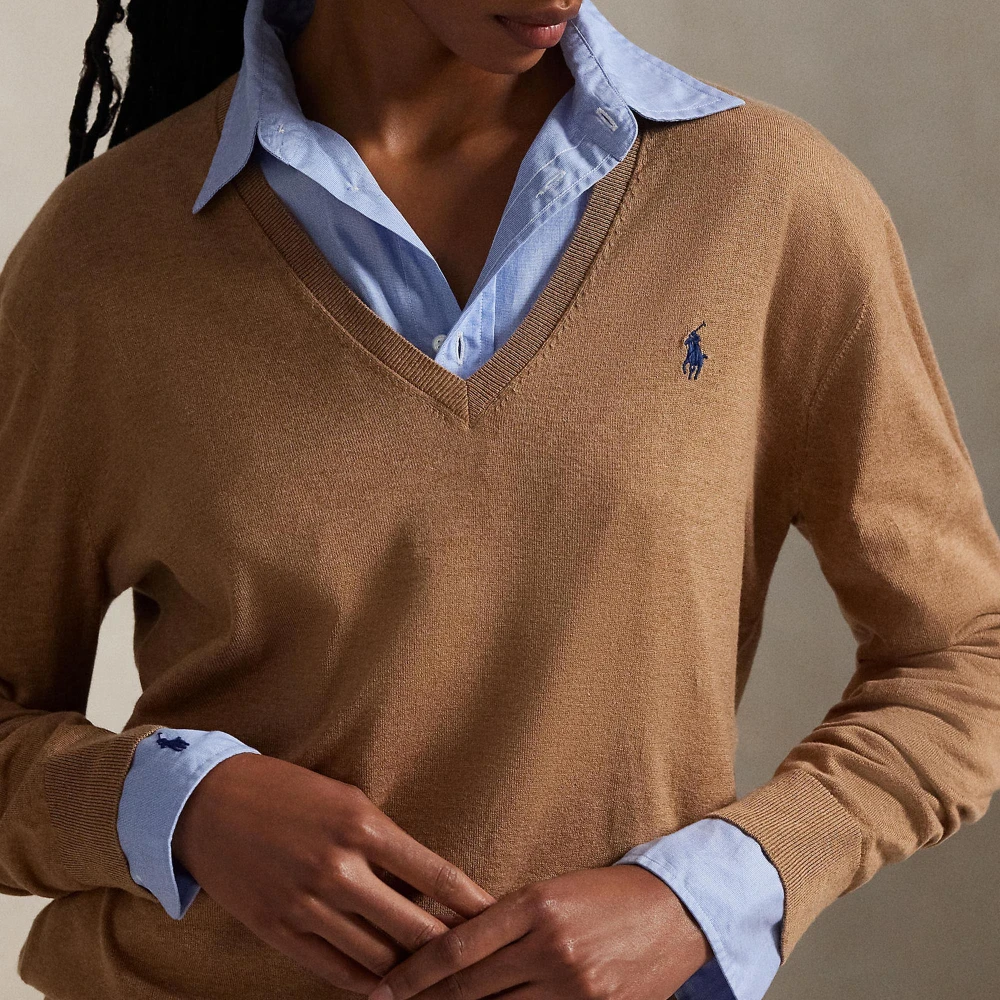 Πλεκτή μπλούζα από βαμβάκι με V λαιμόκοψη Polo Ralph Lauren