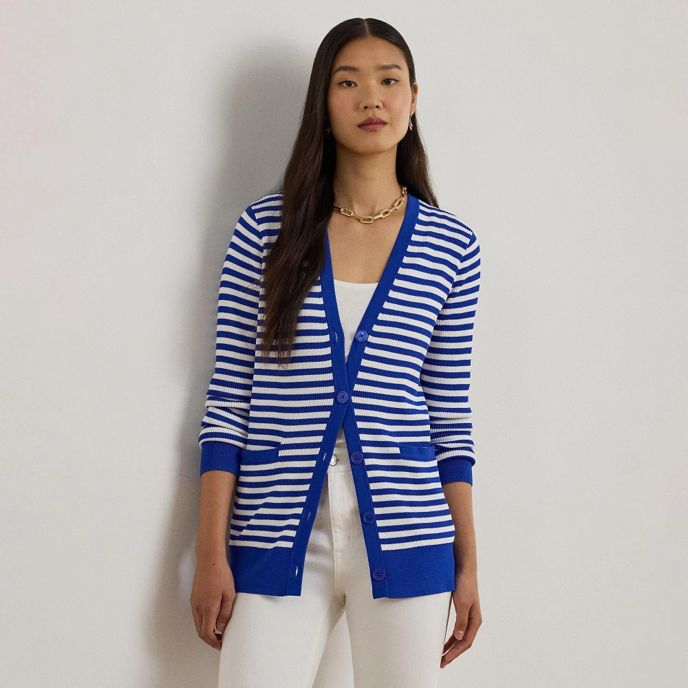 Γυναικεία Ριγέ Ζακέτα Lauren Ralph Lauren με V Λαιμόκοψη σε Μπλε και Λευκό